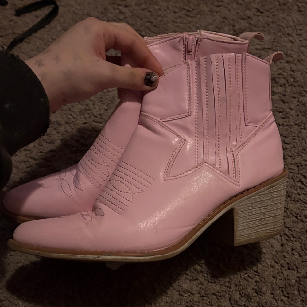 Pink Western Ankle Boots